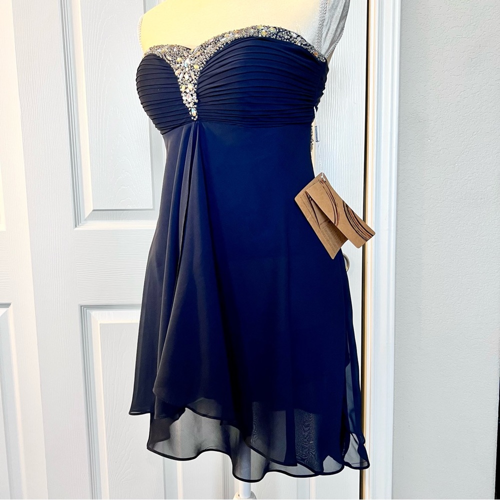 NWT Light In The Box Strapless Formal Prom Short Dress Navy Blue Size 6
